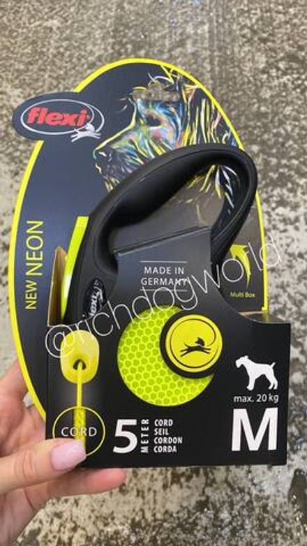 Flexi рулетка Neon New - M (до 25 кг) светоотражающая, желтый неон (5 м, лента)