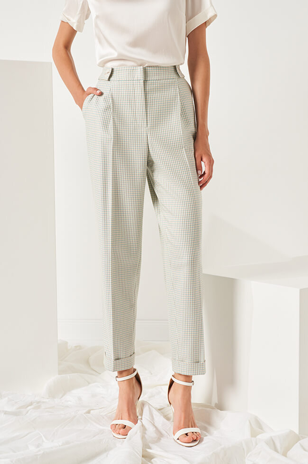 3961 Брюки женские (бирюзовая клетка)