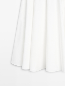 Massimo Dutti Миди-юбка из 100% хлопка с кокеткой, белый
