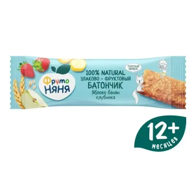 Батончик злаковый детский ФрутоНяня с 1 года, яблоко, банан, клубника, 25 г