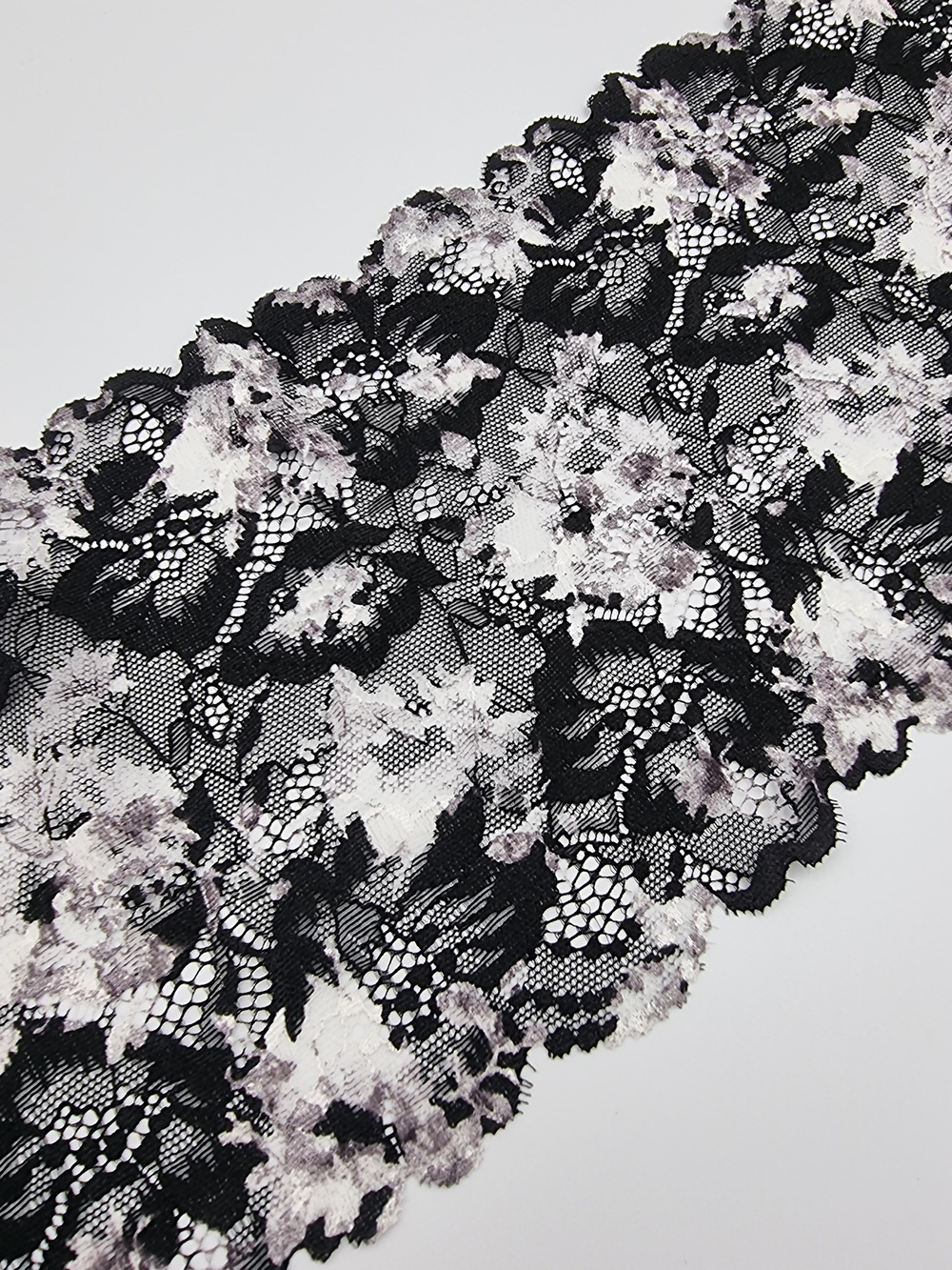 Кружево эластичное чёрный/белый/серый К629