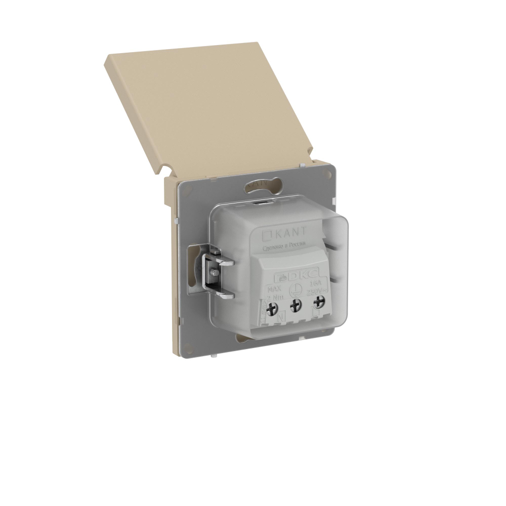 Розетка силовая, 2P+E, с з/ш, с крышкой, IP44, KANT, ванильный марципан
