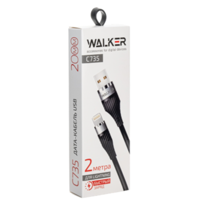 Кабель USB "WALKER" C795, 3.3А, Lightning, поддержка QC, мягкий силикон, черный