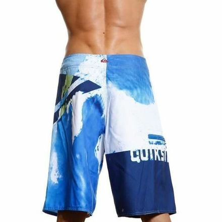 Мужские пляжные шорты QUIKSILVER бело-голубые с бирюзовым принтом