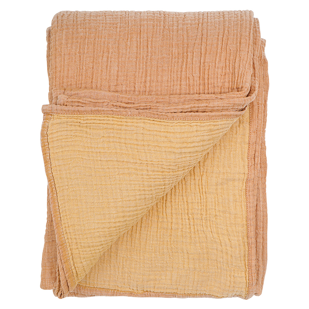 Покрывало двухстороннее из многослойного муслина цвета охры из коллекции essential, 180х250 см