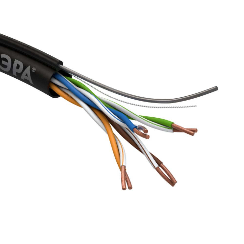 Кабель витая пара ЭРА U/UTP Cat5e 4x2x24 AWG CU PE + ТРОС OUTDOOR 305 м | Электротовары