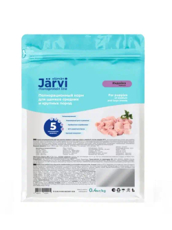 Jarvi сухой монопротеиновый полнорационный корм для щенков средних и крупных пород, Индейка, 400г.