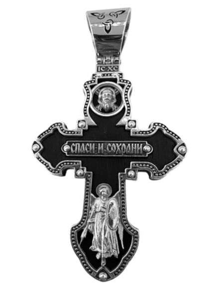Крест деревянный с элементами серебра "Спаси и Сохрани"