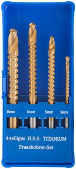 Сверла-фрезы универсальные титановое покрытие, набор 4 шт. (3; 5; 6; 8 мм), 36414