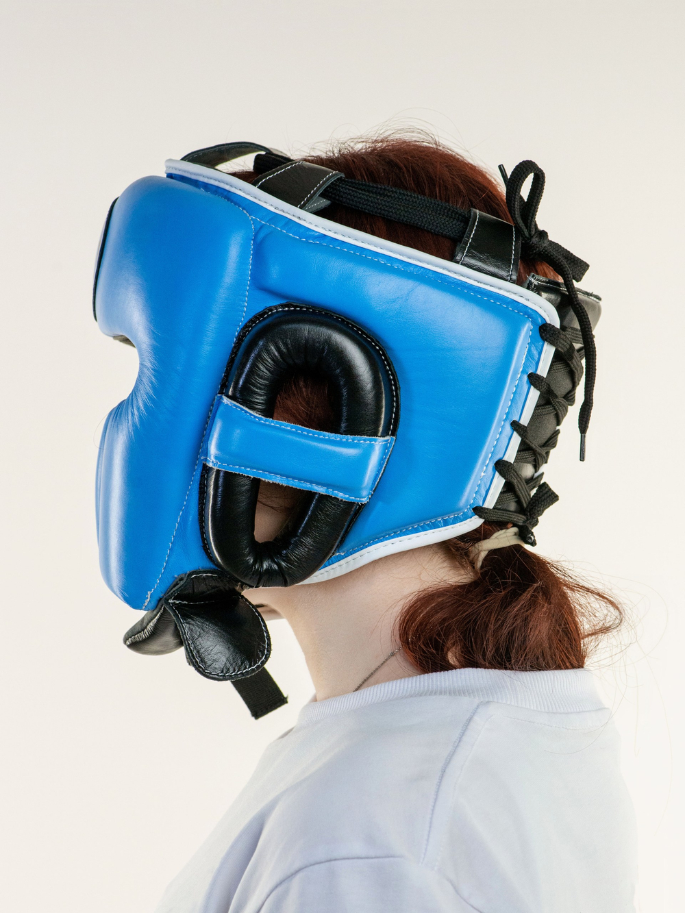 Шлем боксерский LEADERS LS MEX WAVE BK/LBL 1/2 ( кожа, черный/голубой)