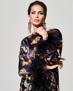 Платье из 100% шелка с перьями страуса