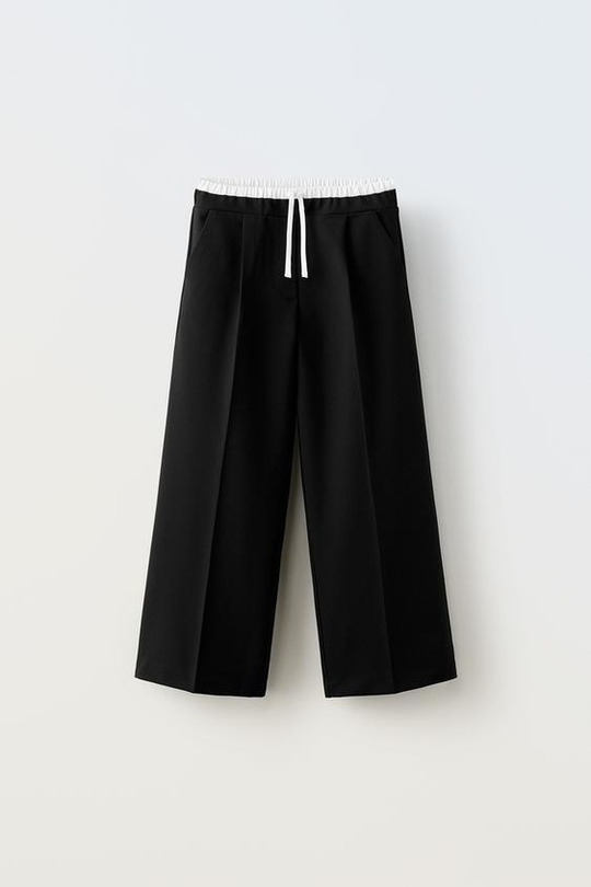 ZARA БРЮКИ С ДВОЙНЫМ ПОЯСОМ, ЧЕРНЫЙ