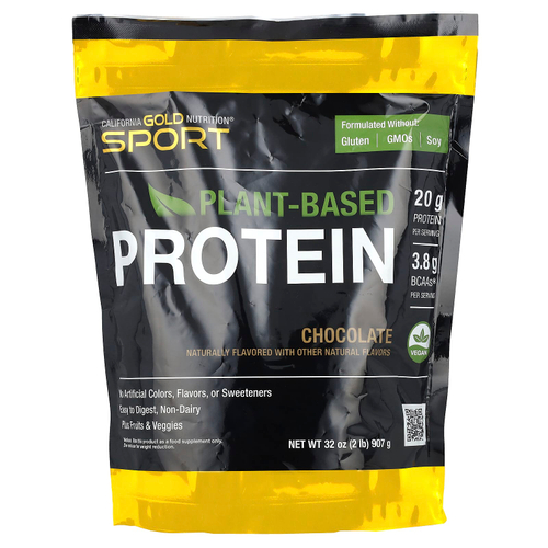 California Gold Nutrition, Sport, растительный протеин с концентратом протеина из органического коричневого риса, семенами льна и чиа, со вкусом шоколада, 907 г (2 фунта)
