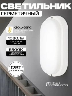 Светильник потолочный для бани и сауны овальный 12вт