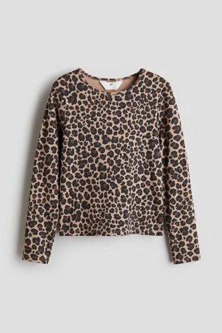 H&M Лонгслив из хлопка и джерси с длинными рукавами, леопардовый