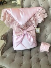 Конверт-одеяло на выписку &quot;Неаполь&quot; (розовый с розовым кружевом)