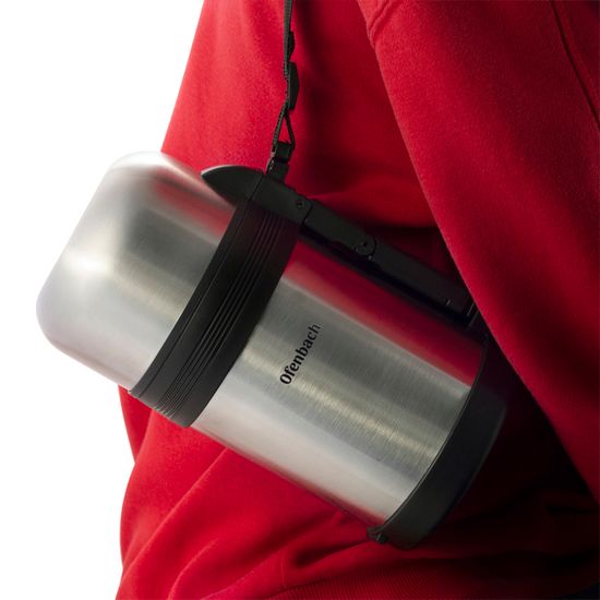 Термос пищевой 600 мл. из нержавеющей стали Ofenbach NB 101308 с ручкой и ремешком
