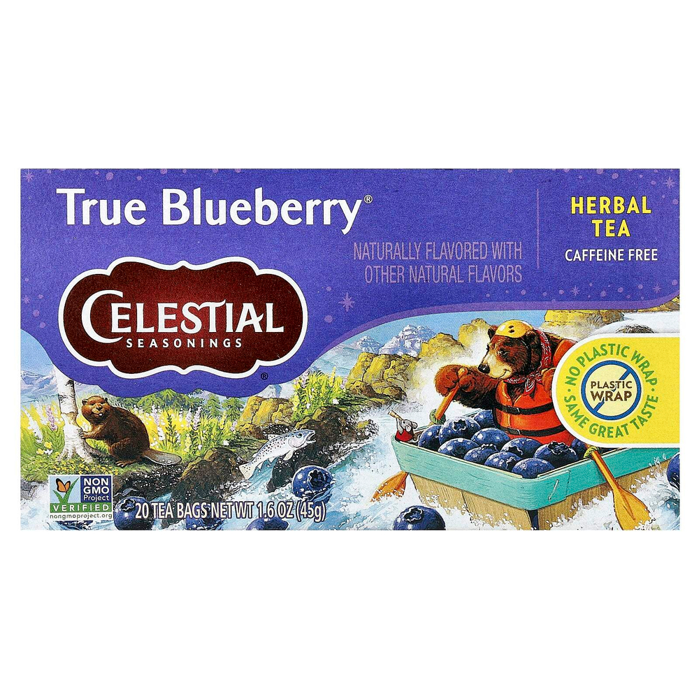 Celestial Seasonings, Травяной чай, без кофеина, Черника, 20 пакетиков, 1,6 унции (45 г)
