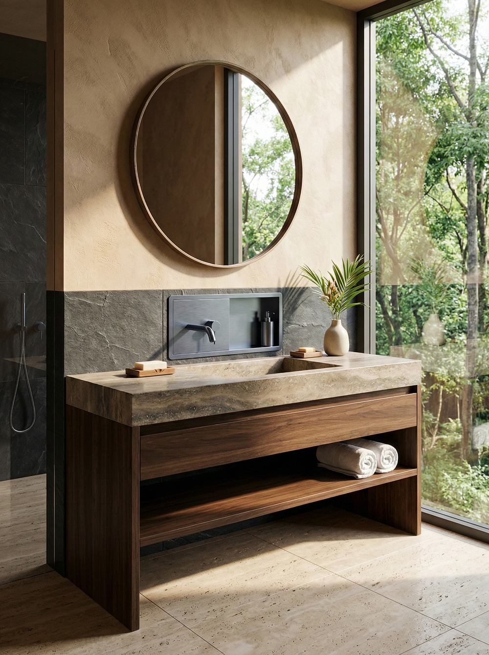 Смеситель для раковины STWORKI STUDIO S510401GB С ВНУТРЕННЕЙ ЧАСТЬЮ, с полкой, вороненая сталь