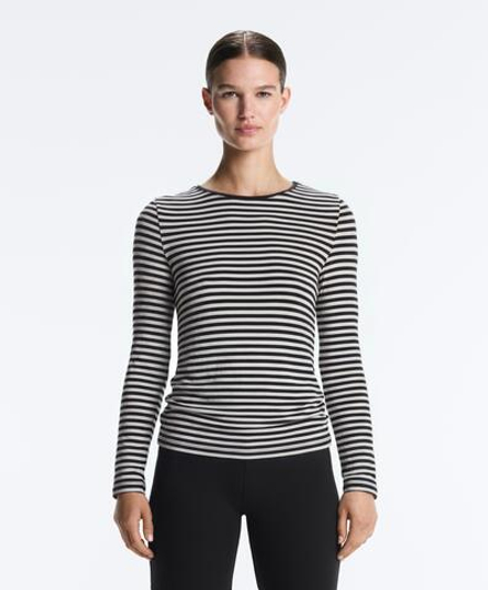 Oysho Футболка с длинным рукавом в полоску, облегающий крой, черный