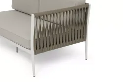 "Касабланка" левый модуль плетеный из роупа, каркас алюминий светло-серый (RAL7035) муар, роуп серо-коричневый 23мм, ткань бежевая 15052