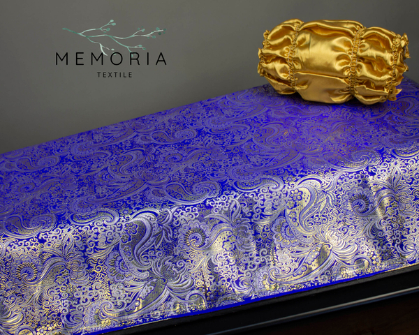 Чехол на гроб "Парча атлас" крышка вгладь, синий-золото