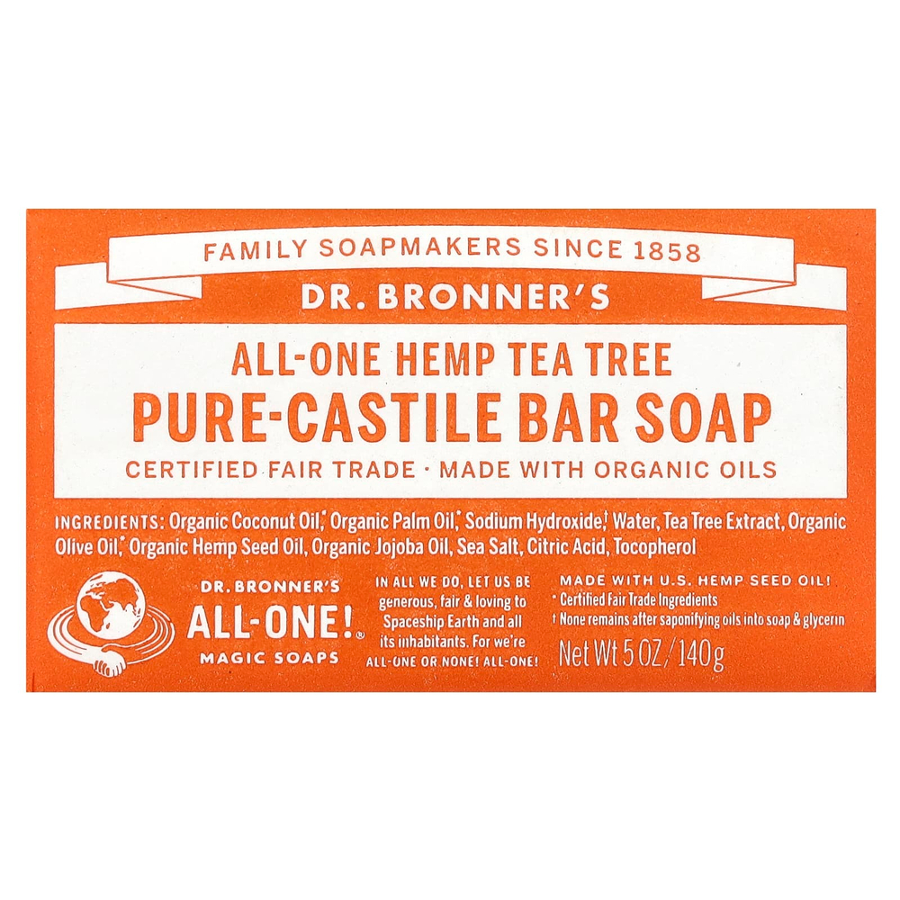 Dr. Bronner's, Pure Castile Bar Soap, All-One, конопля, чайное дерево, 140 г (5 унций)