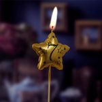 Свеча Звезда, 7, Золото, Металлик, 9 см, 1 шт.