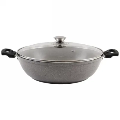 Сотейник 30*8,5см со съемными ручками и стекл. крышкой «Мраморная» (светлый мрамор) смс308а