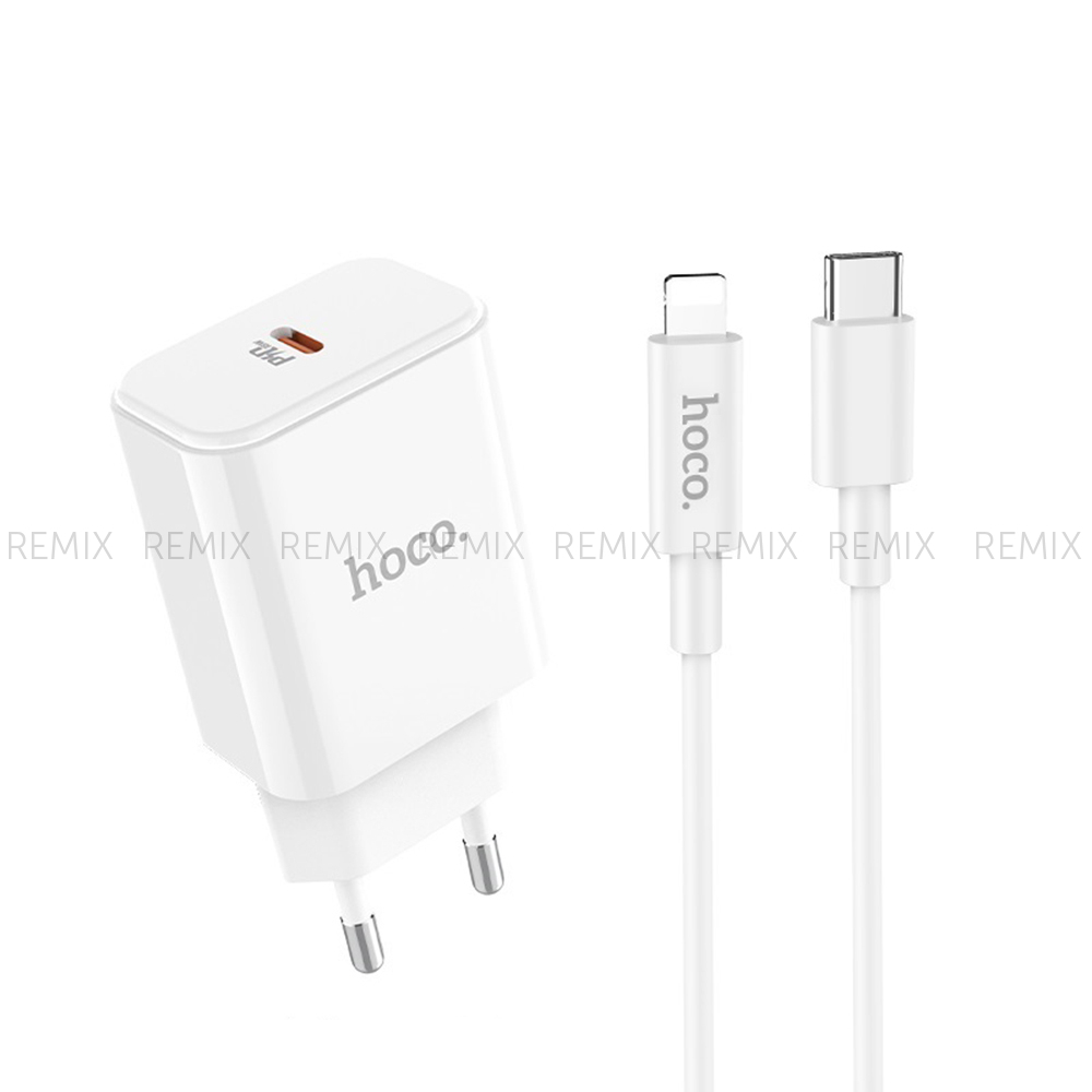 Сетевое зарядное устройство + кабель Lightning HOCO N14 PD 20W Type-C USB-C (белый адаптер блок питания СЗУ iphone)
