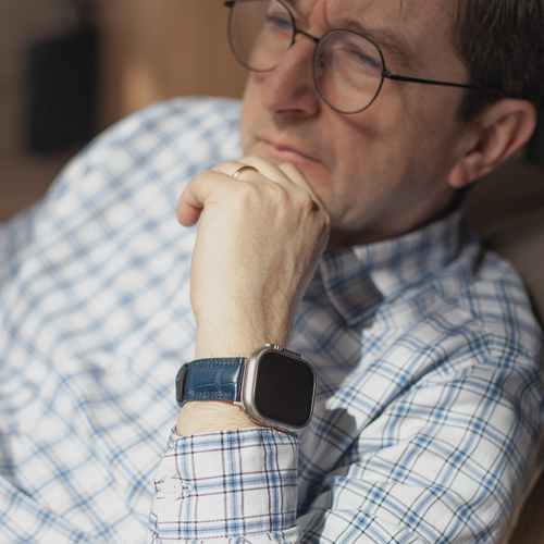 Ремешок для Apple Watch Ultra 49mm из кожи аллигатора, синего цвета