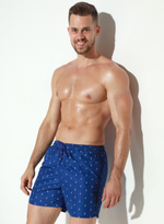 Мужские пляжные шорты +size с принтом в виде парусников (Размер: 4X) (Цвет: синий)