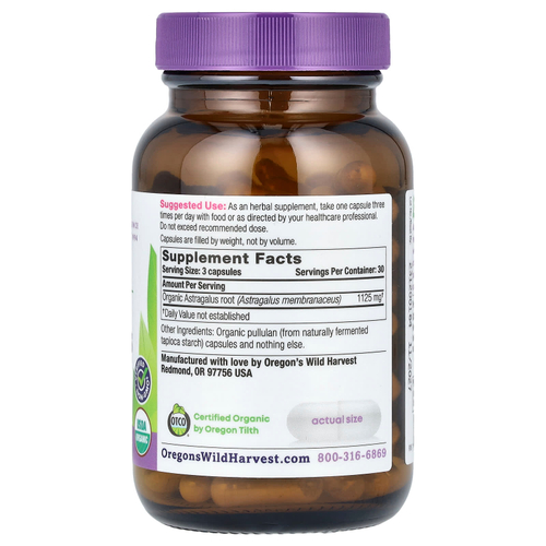 Oregon's Wild Harvest, Органический астрагал, 90 органических веганских капсул (375 мг на капсулу)