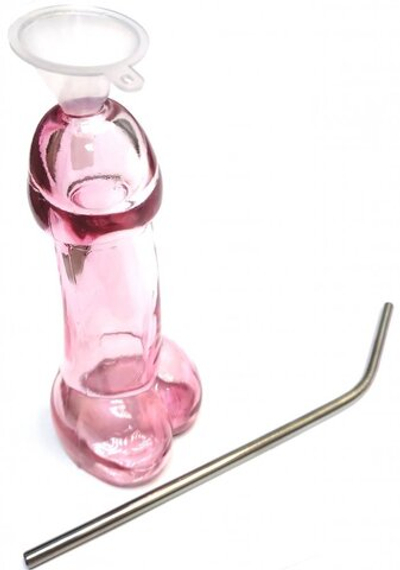 Бокал розовый в форме пениса 150 мл воронка и трубочка