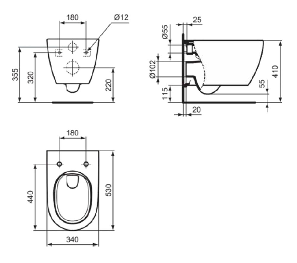 Подвесной унитаз I.LIFE O с технологией смыва HydroTwist, глубокий смыв, с крепежом EasyFix+