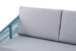 "Канны" диван 2-местный плетеный из роупа, каркас алюминий светло-серый (RAL7035) муар, роуп бирюзовый круглый, ткань светло-серая