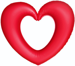 Шар (37''/94 см) Сердце, Контур, Красный, Сатин, 1 шт. в уп.