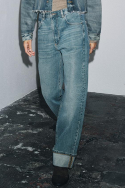 ZARA ДЖИНСЫ BAGGY СО СРЕДНЕЙ ПОСАДКОЙ — ZW COLLECTION, ЛИНЯЛЫЙ СИНИЙ