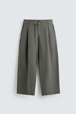 ZARA БРЮКИ BALLOON FIT С ЗАЩИПАМИ И ПОЯСОМ, АНТРАЦИТОВО-СЕРЫЙ
