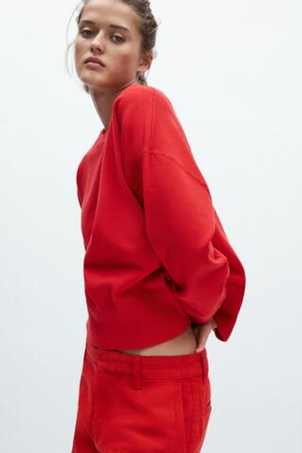 ZARA ОДНОТОННАЯ ТОЛСТОВКА, КРАСНЫЙ