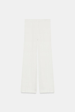 ZARA АТЛАСНЫЕ БРЮКИ FLARE, ЖЕЛТОВАТО-БЕЛЫЙ