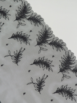 Вышивка на сетке черные перья с люрексом ширина 18 см ОТРЕЗ 0,8 м