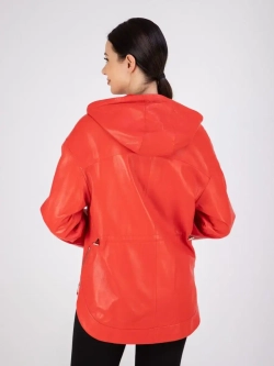 Куртка кожаная натуральная оверсайз с капюшоном