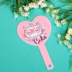 Зеркало косметическое с ручкой «Cute look - Котик Люк», сердце, 14*23,5 см (карт коробка)