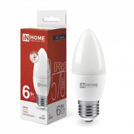 Лампа светодиод. IN-HOME Е27 6Вт 4000К LED-СВЕЧА-VC 230В 480Лм