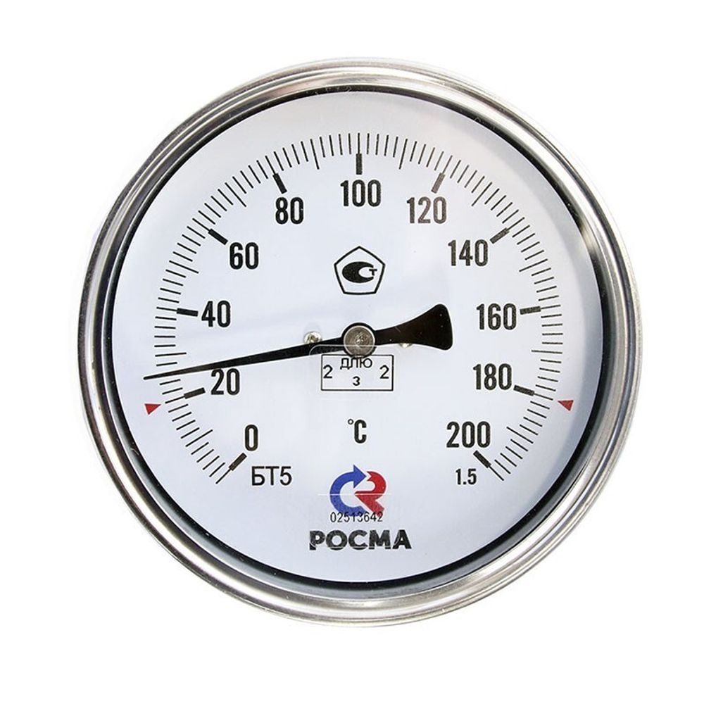 Термометр биметаллический РОСМА (БТ-51,211) Ду 100, L 100мм, М20х1,5, 0+450гр. нержавеющая сталь, осевой