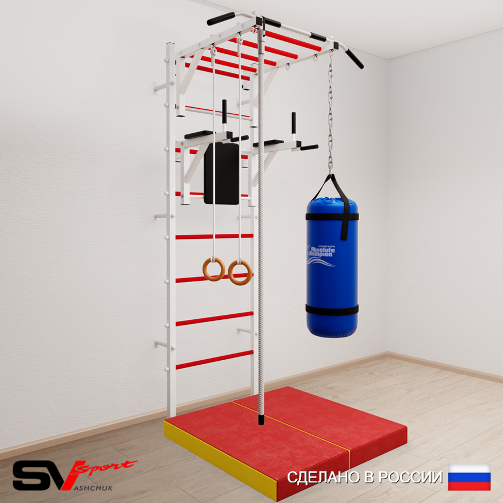 Шведская стенка Sv Sport 5446 (Турник рукоход/Брусья/Канат/Кольца/Цепь/Мешок 22кг/Мат 1м)