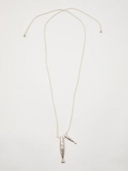 Massimo Dutti Ожерелье-шнурок из шелка с подвеской «Рыба», серебряный
