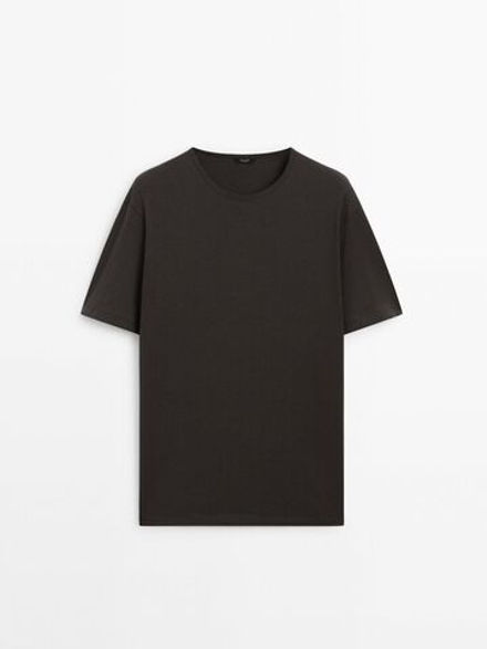 Massimo Dutti Хлопковая футболка с короткими рукавами, темно-серый