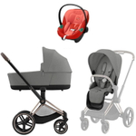 Коляска Cybex Priam IV Rosegold complete Aton S2 Hibiscus Red Base One 4 в 1 Mirage Grey